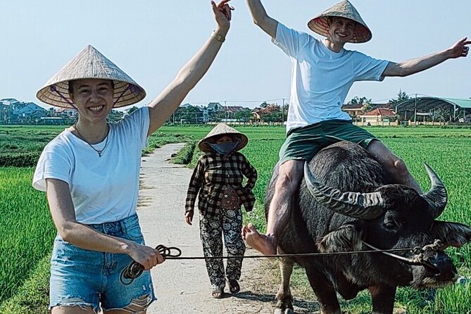 Cycling, Buffalo, Basket Boat ride in Hoi An - The fishing family stop: coconut jam, tea, and work-style nets