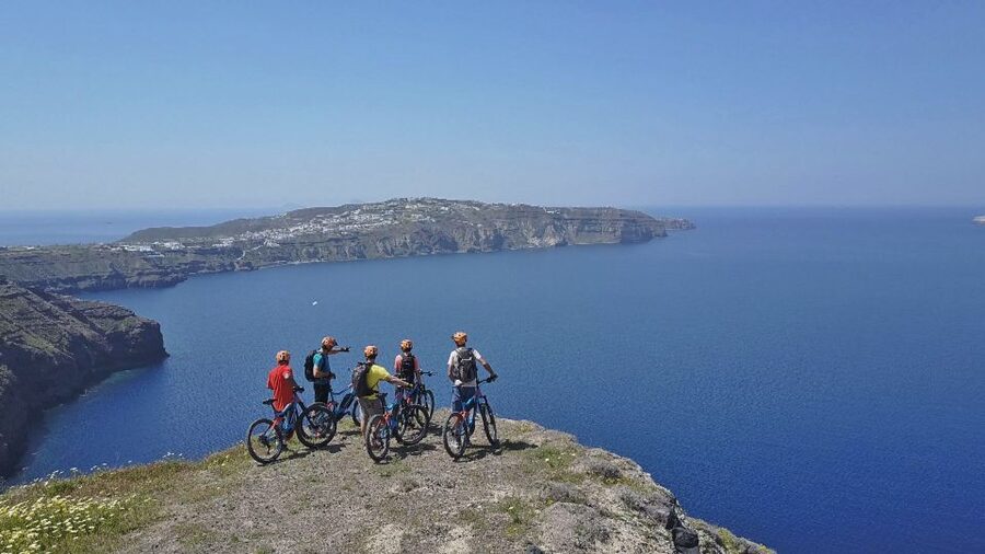 Santorini: Electric Mountain Bike Adventure - From Perivolos Black Sand to Perissa Warm-Up